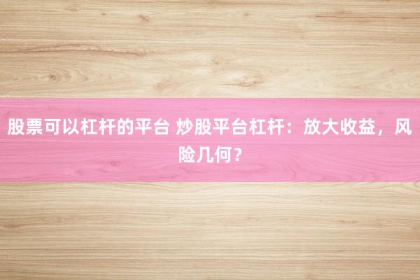 股票可以杠杆的平台 炒股平台杠杆：放大收益，风险几何？