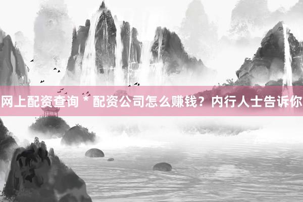 网上配资查询 * 配资公司怎么赚钱？内行人士告诉你