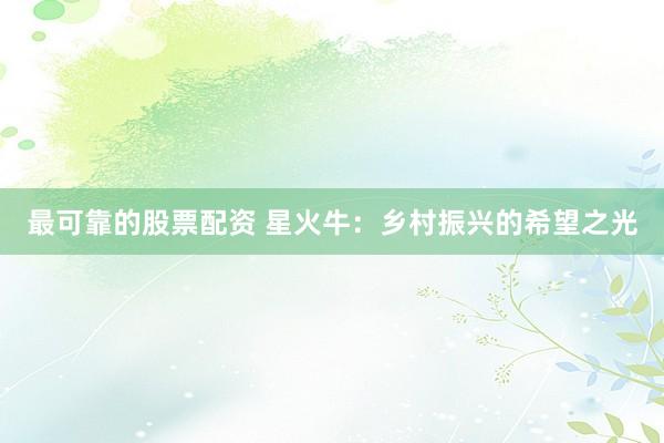 最可靠的股票配资 星火牛：乡村振兴的希望之光
