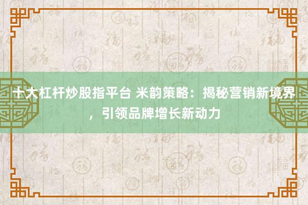 十大杠杆炒股指平台 米韵策略：揭秘营销新境界，引领品牌增长新动力