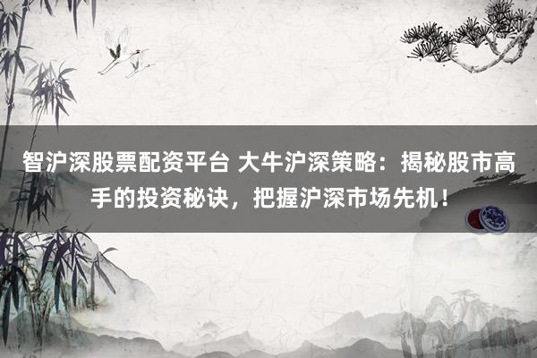 智沪深股票配资平台 大牛沪深策略：揭秘股市高手的投资秘诀，把握沪深市场先机！