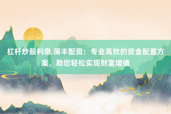 杠杆炒股利息 蒲丰配资:专业高效的资金配置方案,助您轻松实现财富增值