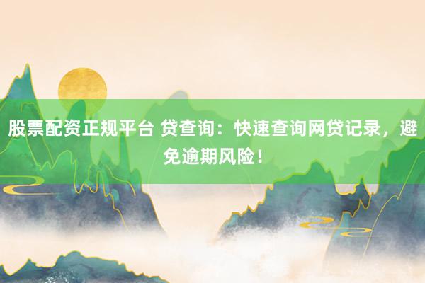 股票配资正规平台 贷查询：快速查询网贷记录，避免逾期风险！